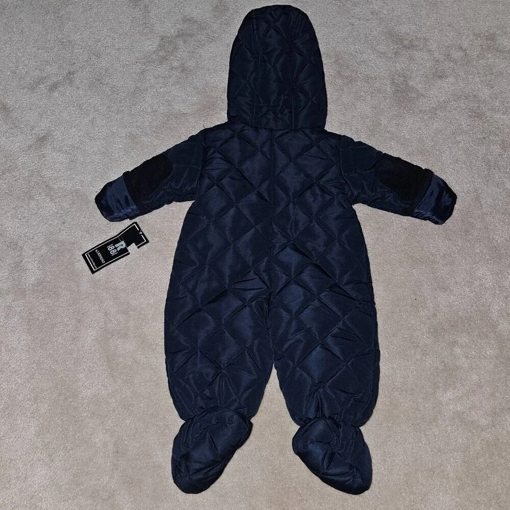 NWT Rothschild Quilted Pram Navy Blue Snowsuit Hooded Lined Baby 3-6 Months